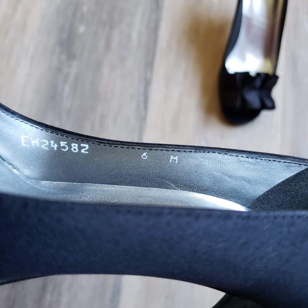 Black Satin Open Toe Pumps - Picture 7 of 9